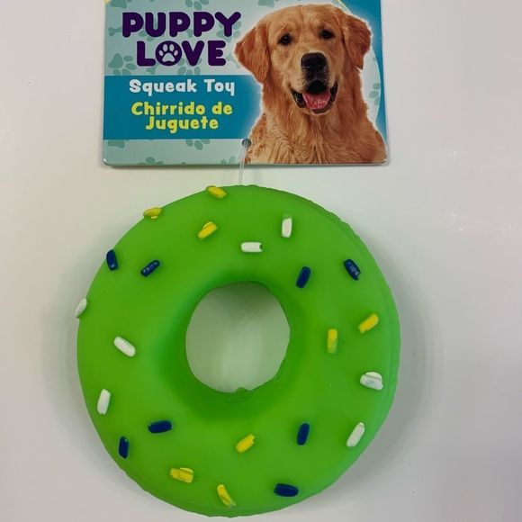 Donut With Sprinkles- Dog Squeak Toy- Green - Picture 1 of 5